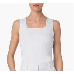 Akris Punto Square Neck White Stretch Tank Top Basics Quiet Luxury Preppy sz 12